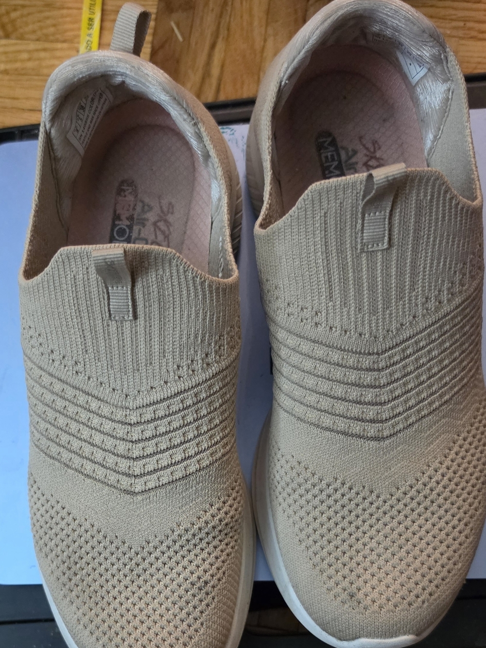 Skechers Womens s Slip-On Knit Sneakers in Beige